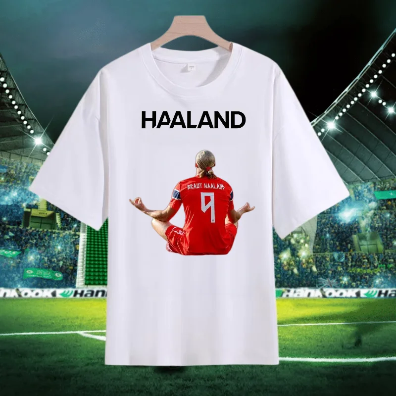 2026 Best Haaland Commemorative T-shirt Retro Fashion Printed Men's Top Family and Child Wear Black and White