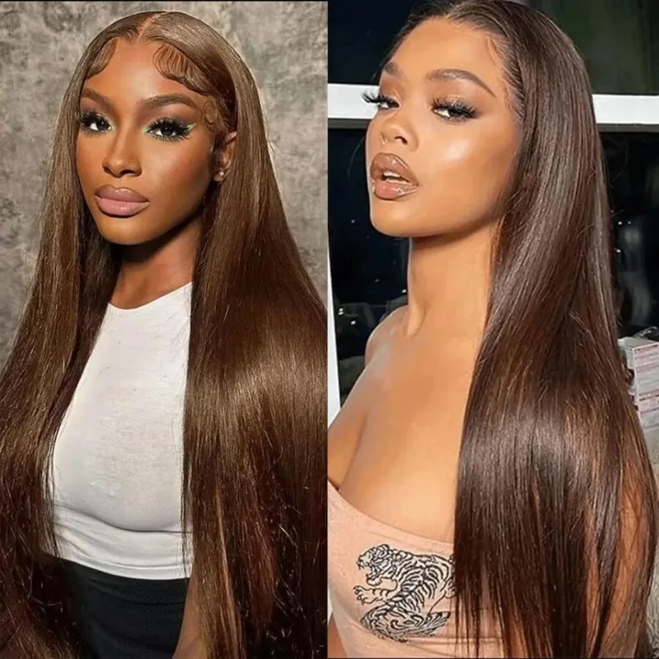 Straight Human Hair Wigs 13X6 Hd Lace Frontal Wigs Chocolate Brown 100% Human Hair 220 Density Preplucked Brazilian Wig 36 Inch