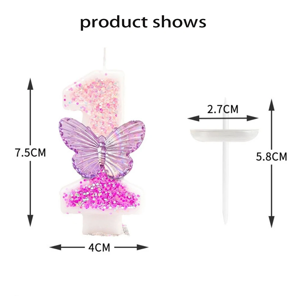 1st Birthday Candle Cake Topper Colours Creative Number 1 Candle Cute Pink Butterfly Digital Candle Birthday Wedding Party Decor