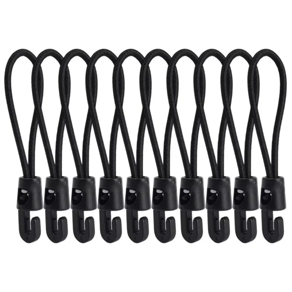 10Pcs New 10/15/25cm Bungee Cord Black Nylon Rubber Tensioner with Hooks High Elasticity Expander Camping Tarpaulin