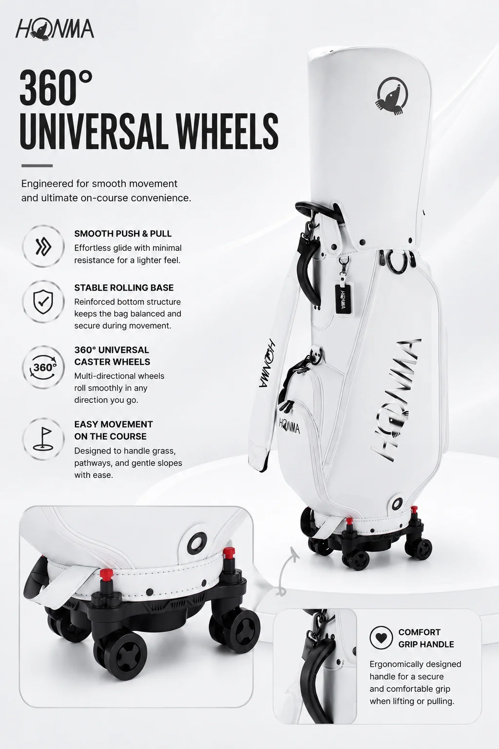 HONMA CB12615 Golf Cart Bag 2026 New Wheeled Golf Club Bag Universal Wheels Retractable Handle Large Capacity Equipment Bag