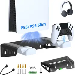 Wall Mount for PS5 with Fast Charging Station Steel Wall Stand Dual Controller Charger With Headphone Hanger For PS5/PS5 Slim