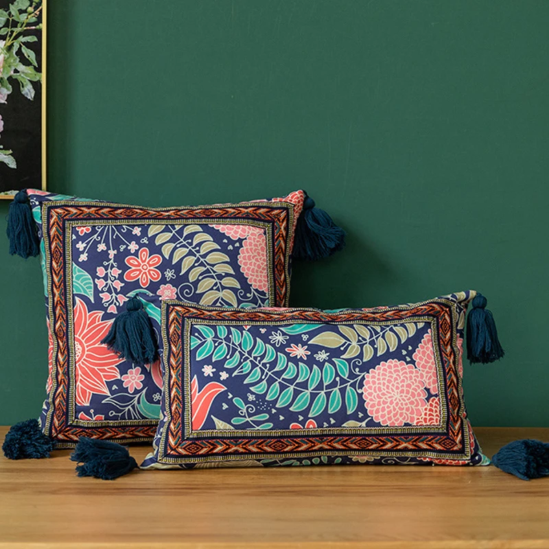 

Vintage Floral Cushion Cover Tassles Pillow Cover Soft 43x43cm 30x50cm Leaves Soft For home decoration Living Room Bed Room