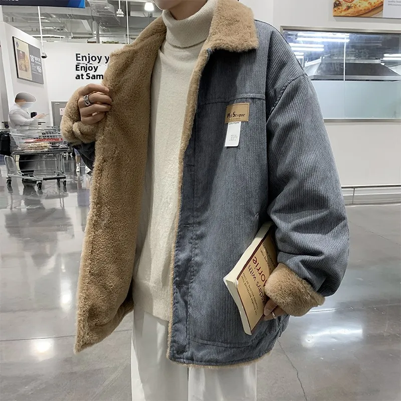

Retro Fce Lined Corduroy Cotton Jaet Men's Thiened Warm Casual Outerwear Autumn Winter New Sle Korean Loose Fit
