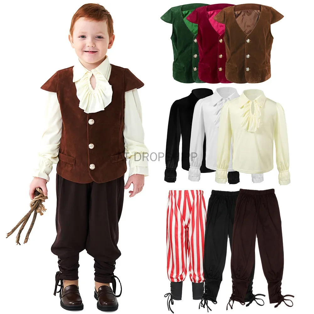 Conjunto de Cosplay Medieval para niños, camisa renacentista para niños, pantalones piratas victorianos de Halloween para niños, disfraz de caballero Steampunk