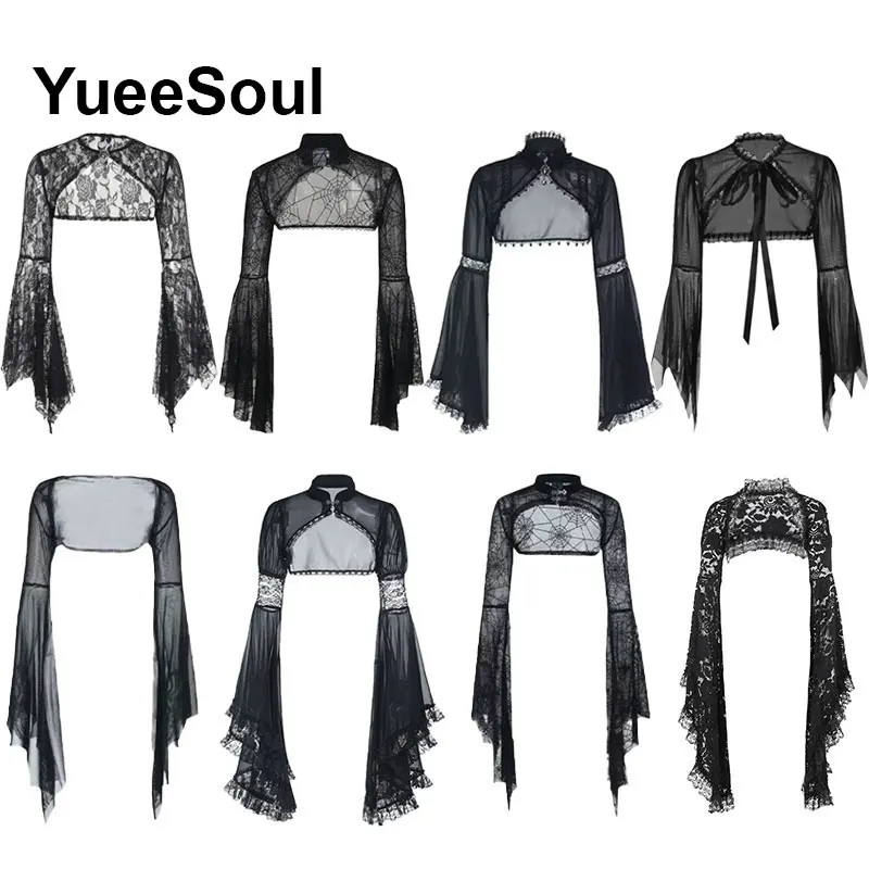 Black Women Tees Long Sleeve Sexy Y2K Crop Tops 2026 New Halloween Gothic Grunge Punk Lolita Elegant Party Female T-shirt