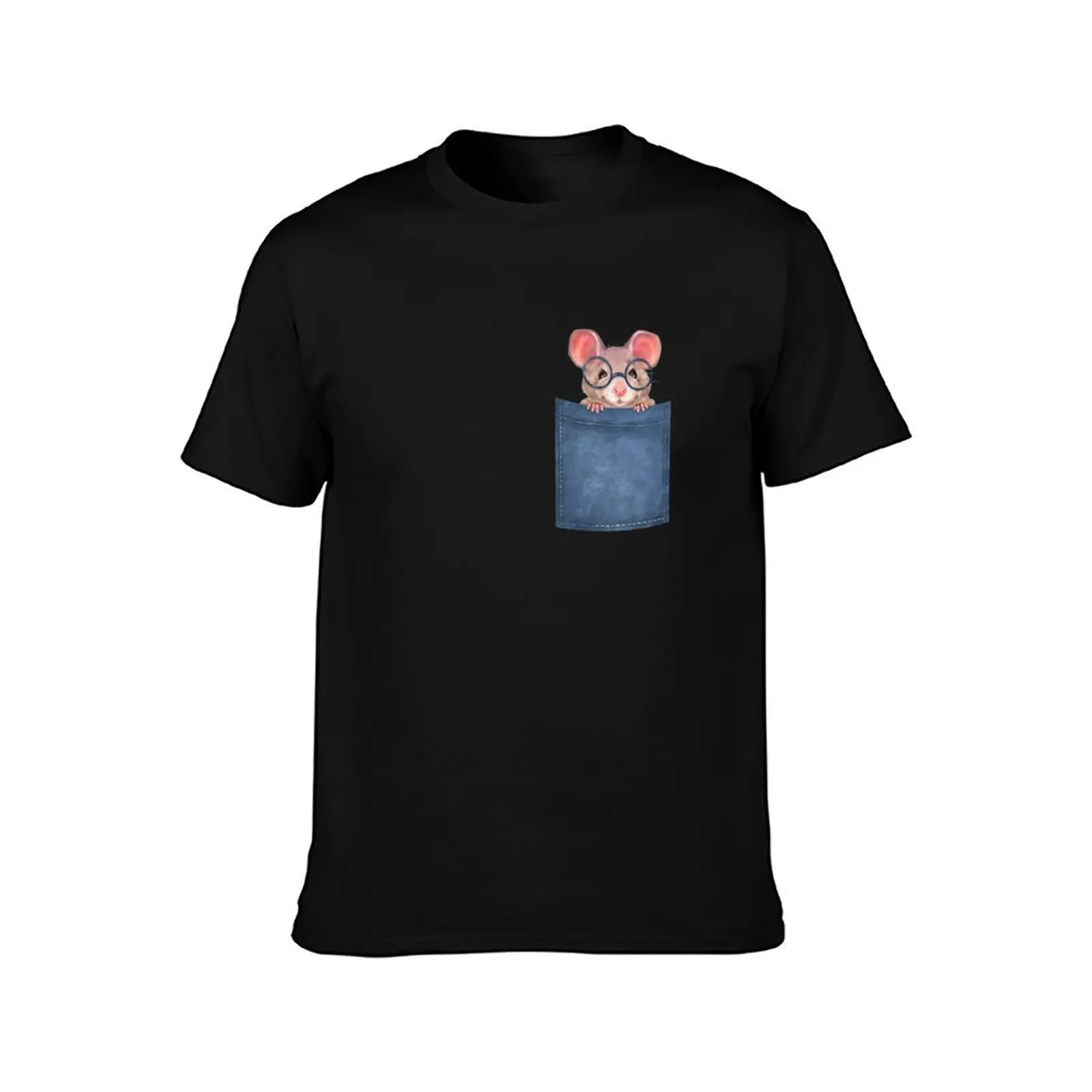 Mouse in pocket T-Shirt Basic Solid Color Short Sleeve T-Shirt