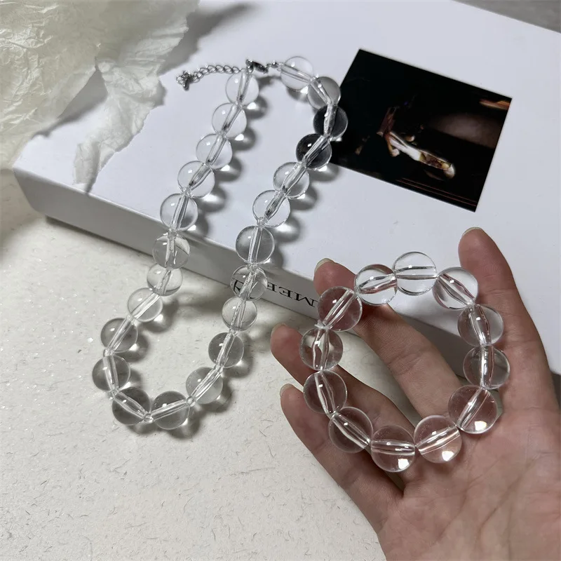 HANGZHI Transparent Bead Large Neckalce Sweet Clavicle Chain Necklaces Y2K Summer Party Vacation Jewelry for Women New