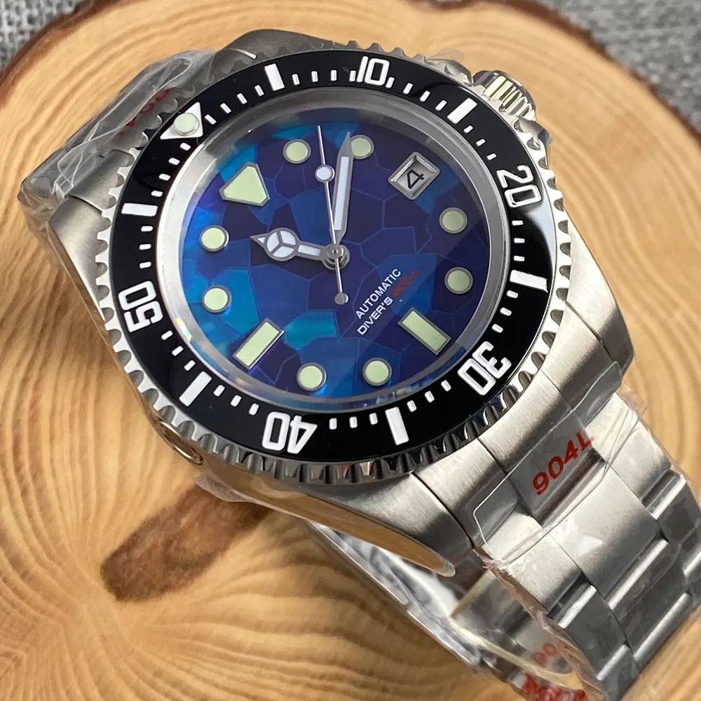Reloj mecánico de acero resistente al agua de 100M para hombre, esfera MOP S NH35 Movt 904L, banda de bloqueo deslizante con cepillo, cristal de zafiro de 43mm