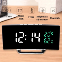 Top!Curved Screen LED Clock with Temperature and Humidity Display Mirror Digital Alarm Clock Multi-Function Clock 7816