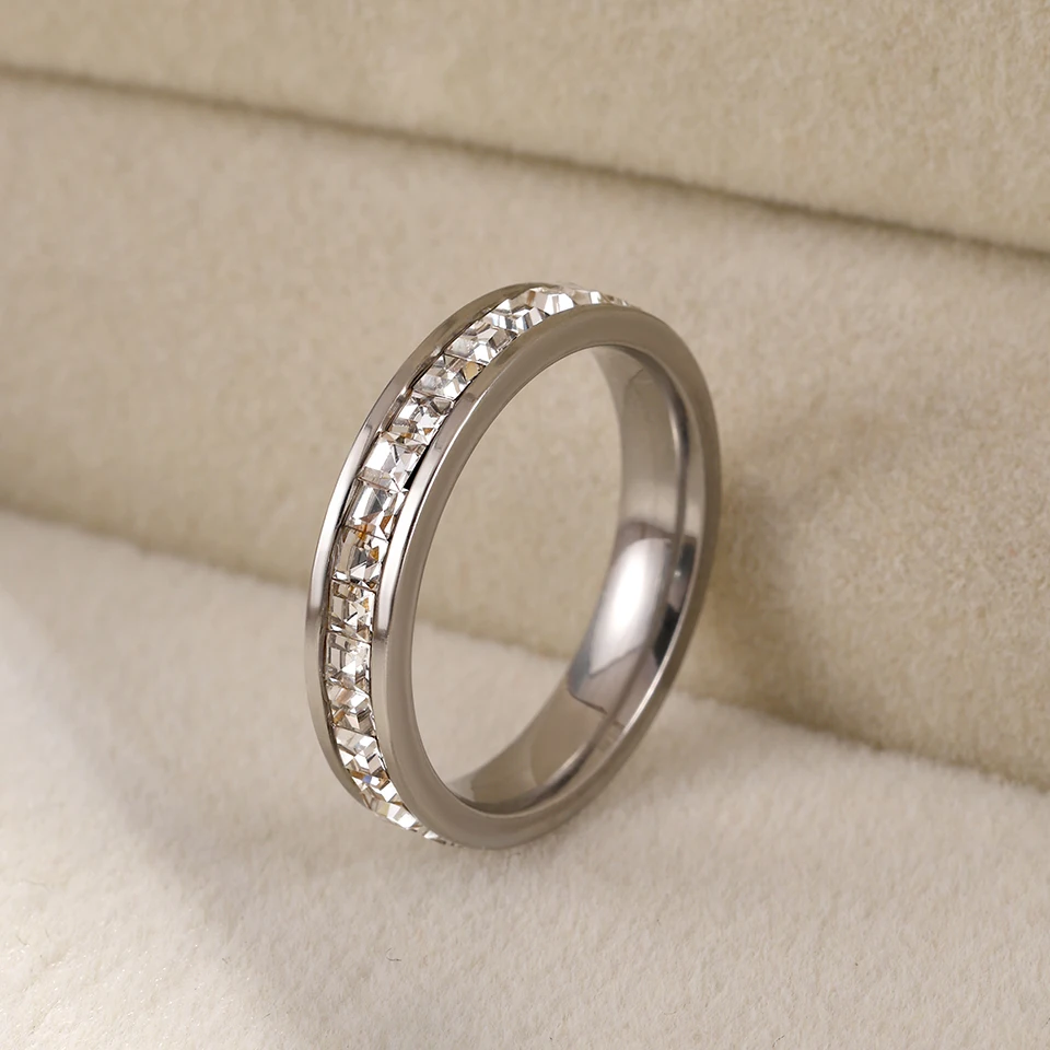 Yupsk 3 Stück goldfarbene stapelbare Ringe aus Edelstahl für Damen, glänzender geometrischer Ring mit Zirkonia-Intarsien, Party-Schmuck, Geschenk – Detail 6