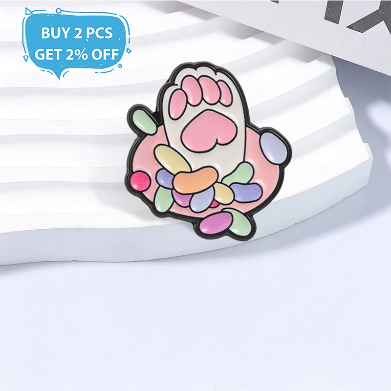 Cute Cat Paw Candy Badge Colorful Cartoon Pet Claw Enamel Pins Fashion Lapel Brooches Backpack Cloth Jewelry Gift for Friends