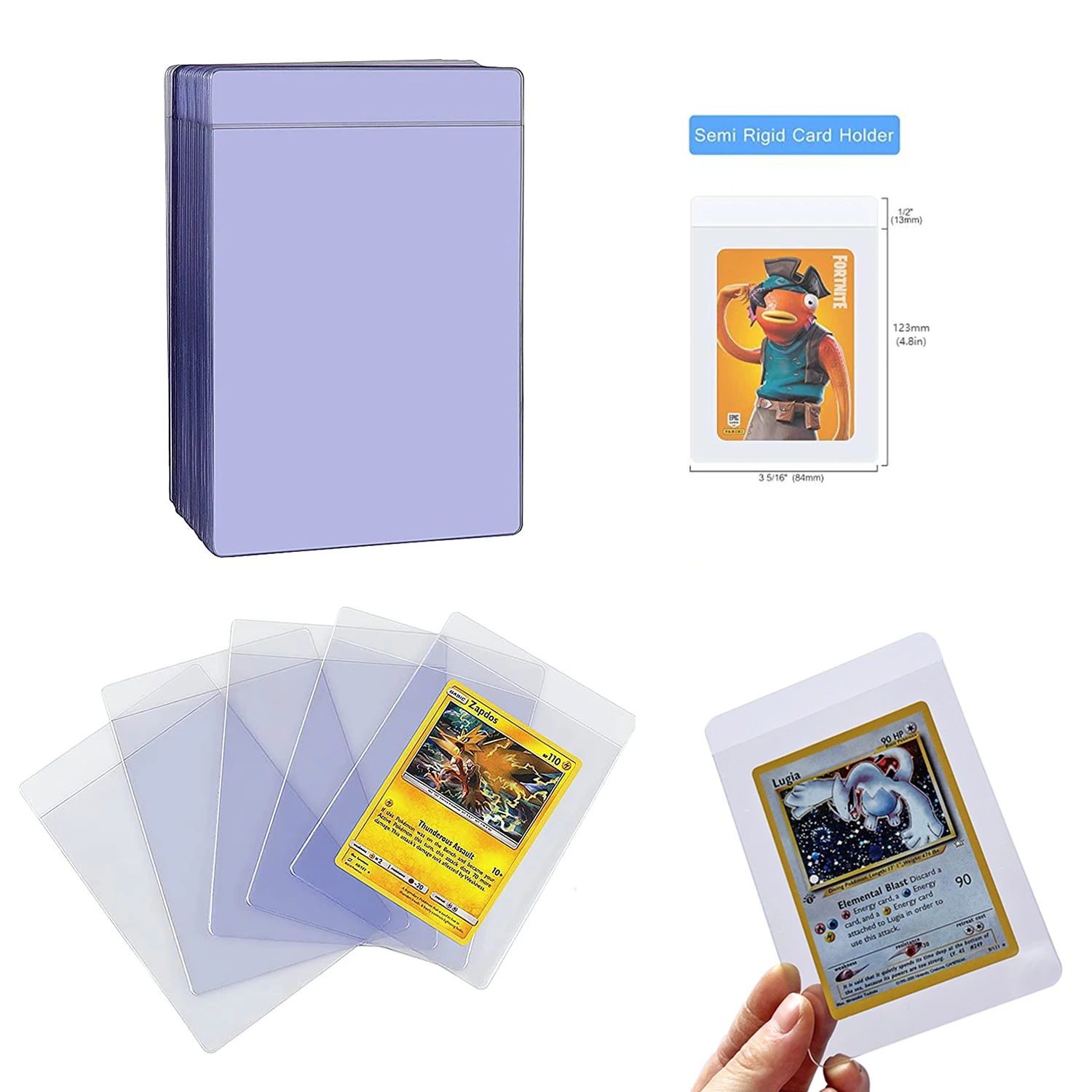 50ct Semi Rigid Card Holder -Trading Card Protector Compatible with MTG, YGO, Football Sport Cards Sleeves Toploaders Protector