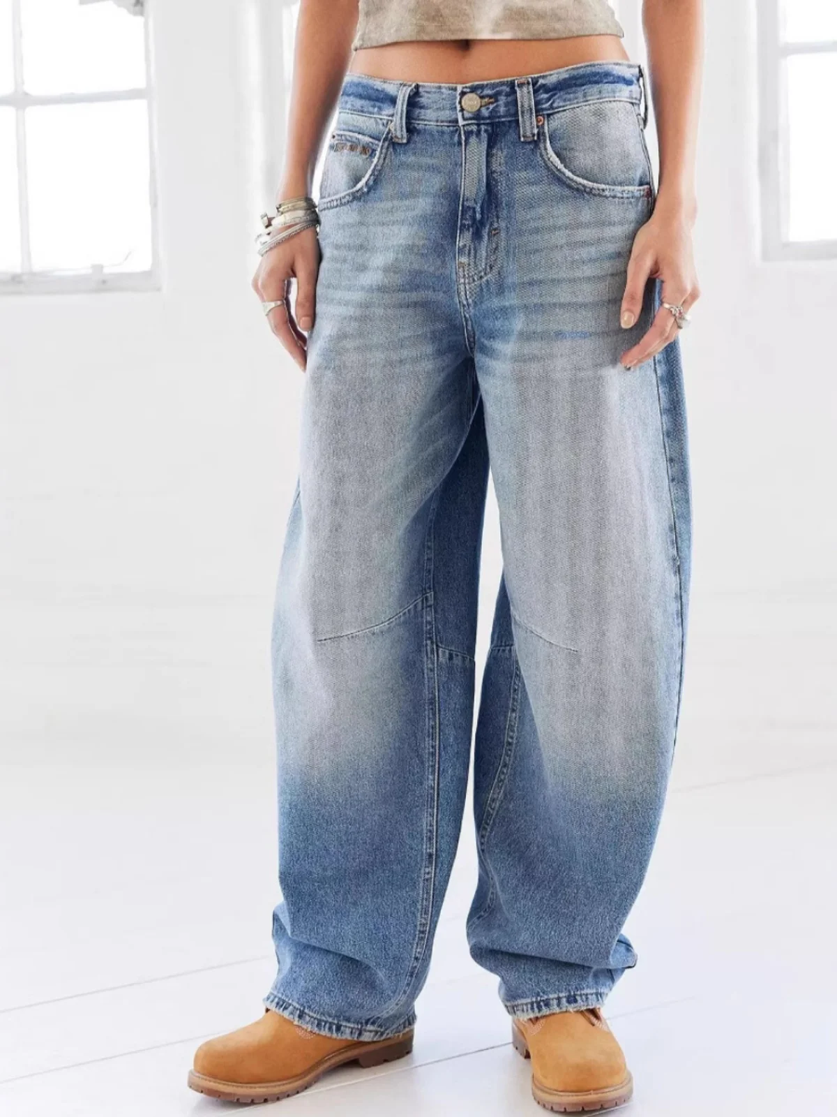 

Винтажные американские широкие джинсы свободного кроя, брюки в пол, с естественной линией талии, из денима, всесезонные, повседневные, прямые штаны