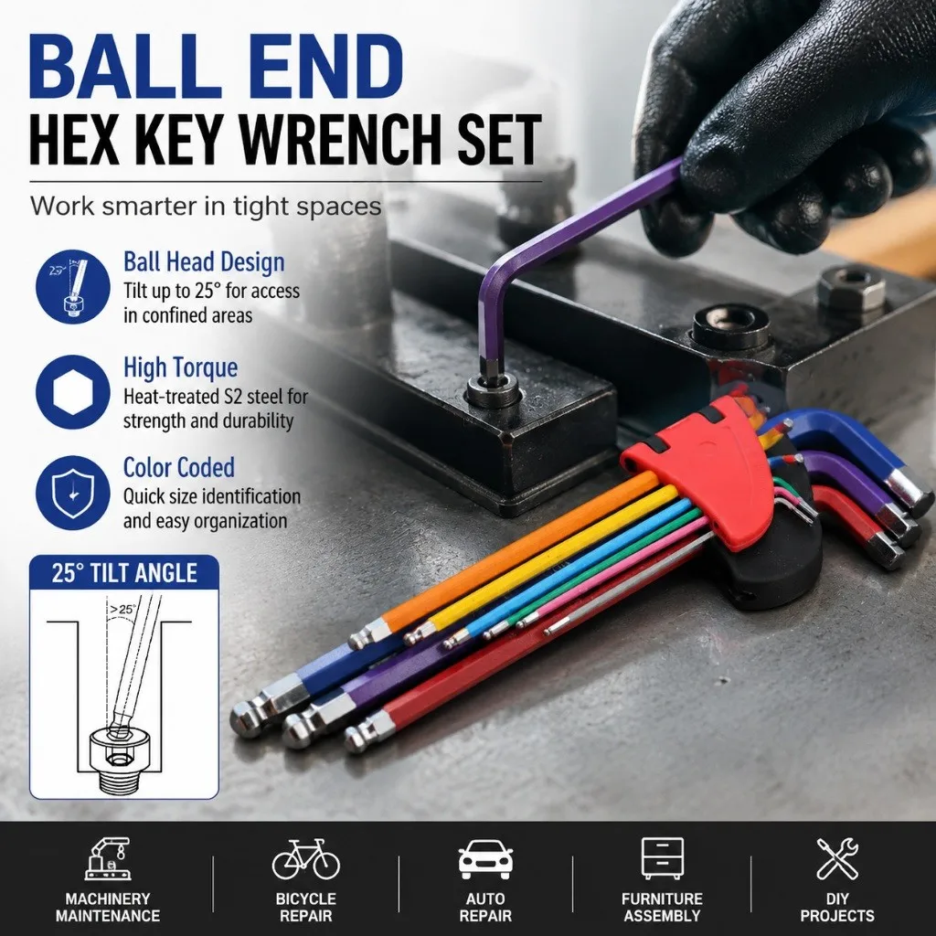 Wrench Kit For Allen Screw 9PCS Long Arm Hex Key Set 1.5mm To 10mm Hexagon Spanner Hand Tools For Bicycle Repair