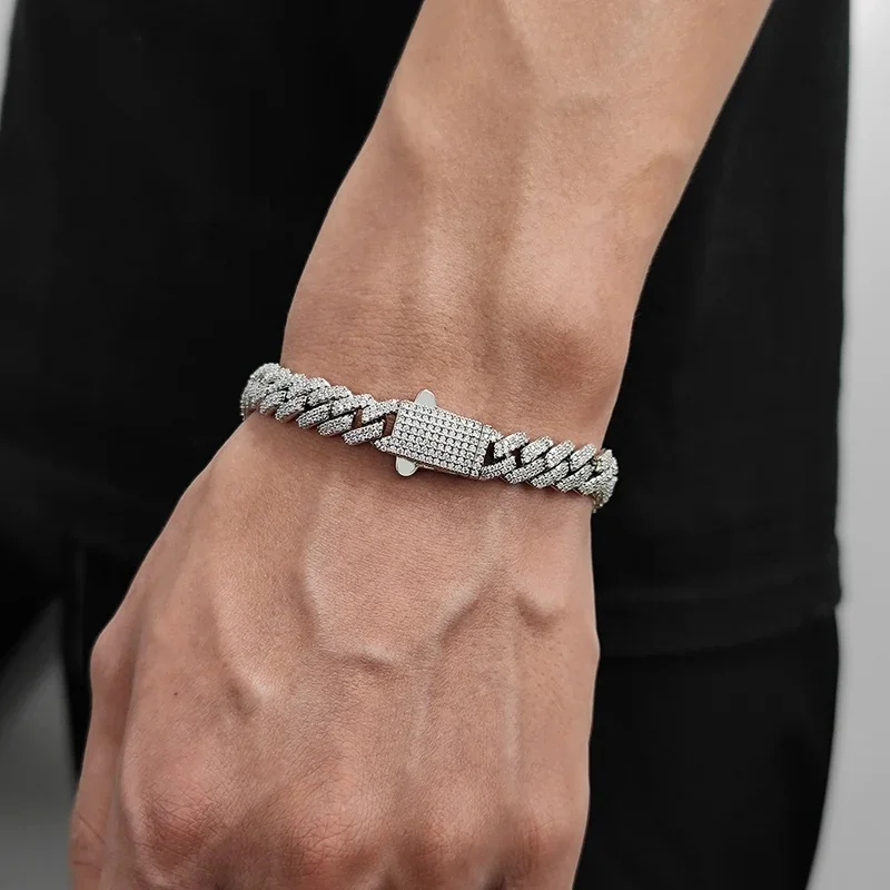 8mm Width Hip Hop Cubic Zircon CZ Iced Out 2 Rows Cuban Link Chain bracelet For men Jewelry Birthday Gift Drop Shipping