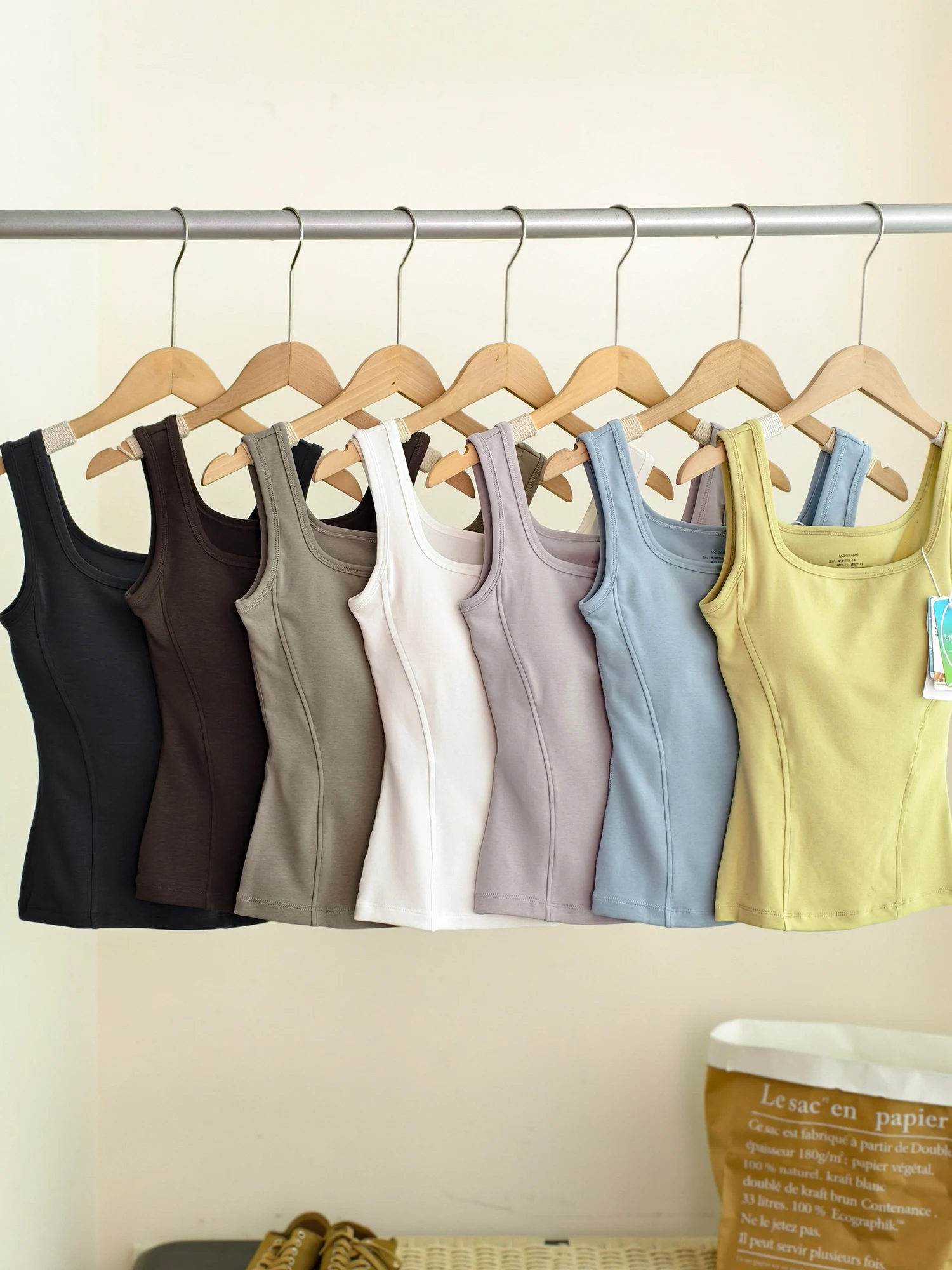 

Slim Fit Square Collar Vest Women's Elastic Lycra Blend with Chest Pad Strap Vest Casual Inner Wear by Xiao Er Production