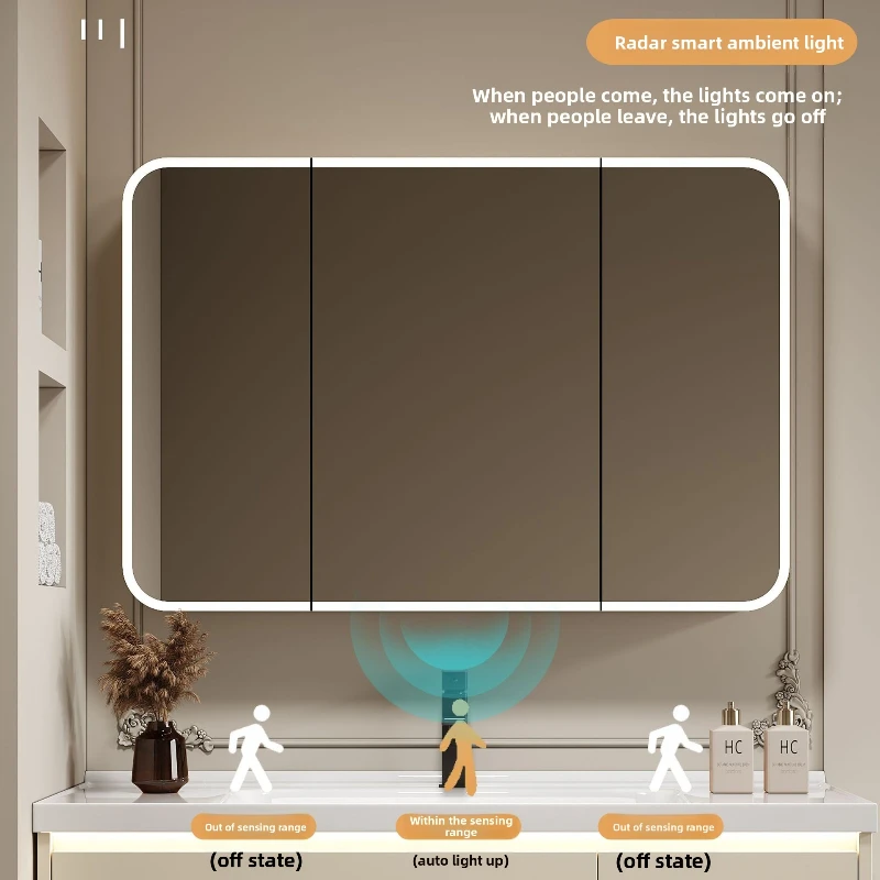

Space Aluminum Intelligent Bathroom Mirror Cabinet, Wall Mounted Circular Bathroom Mirror Storage Rack, Moisture-proof Storage