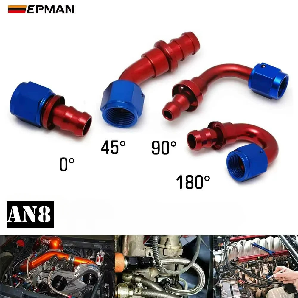 EPMAN 10PCS/LOT AN8 Fuel Hose End Push-On Male Fitting Straight 45Degree 90Degree 180Degree Swivel Oil/Gas Line End Fitting AN-B