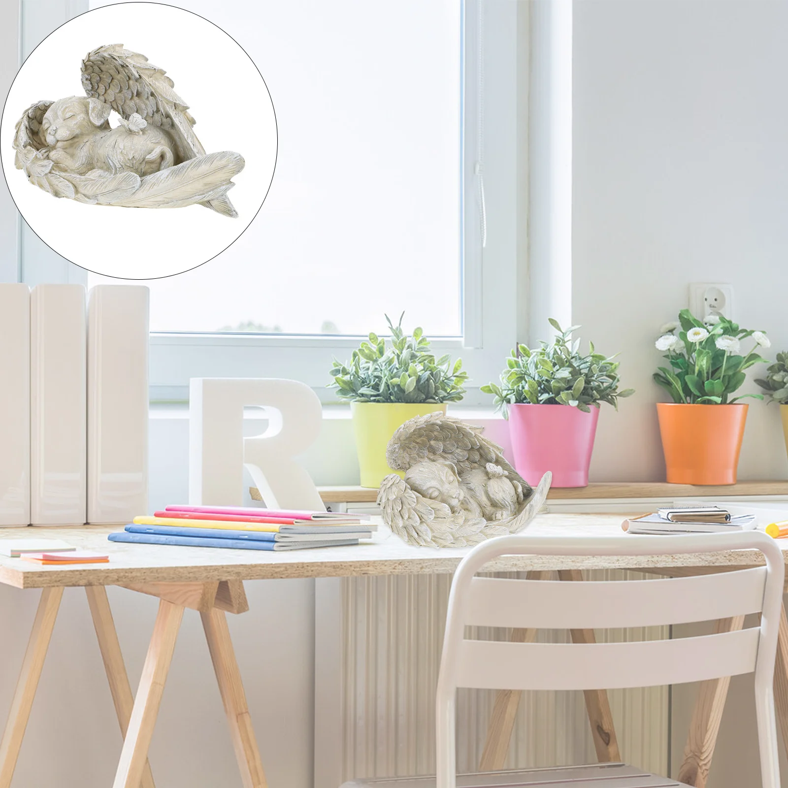 

1pc Angel Dog Resin Art Ornament 3D Simulation Wings Dog Statue For Garden Courtyard Outdoor Indoor Home Office Patio