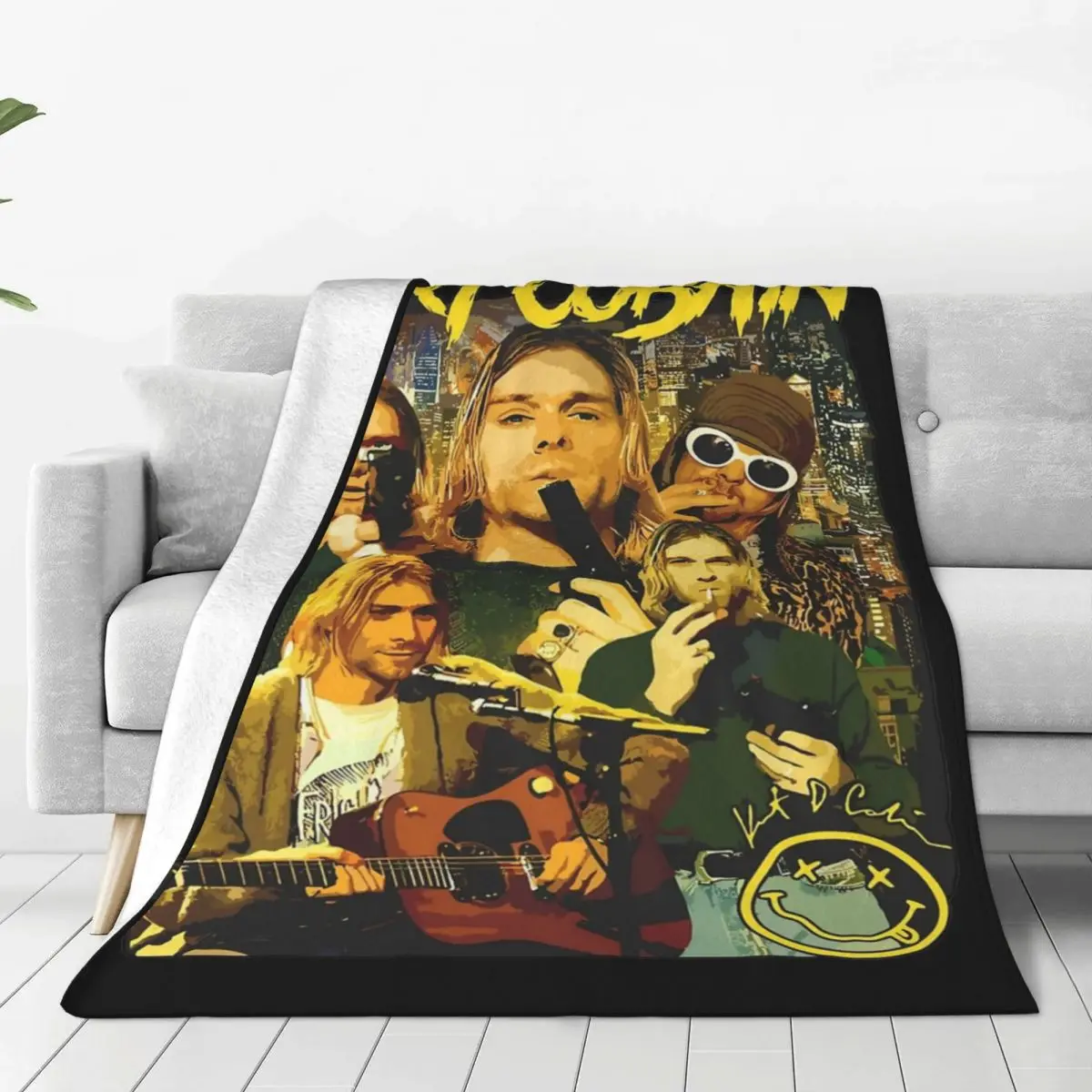 

Kurt Cobain Blanket Flannel Spring/Autumn Multifunction Super Soft Throw Blankets for Home Bedroom Bedspread