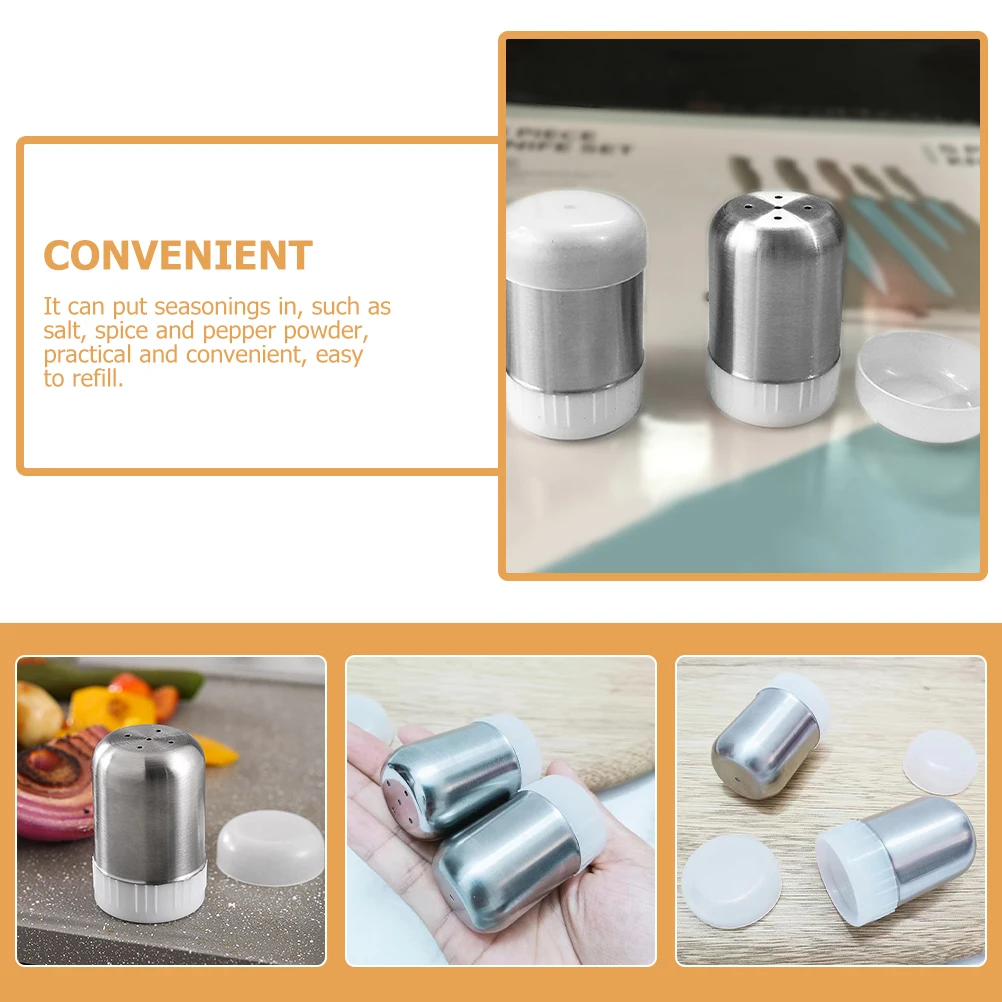 

2 Pcs Stainless Steel Seasoning Bottle Easy to Clean Metal Spice Jars Outdoor Household Condiment Dispenser Pepper Shaker