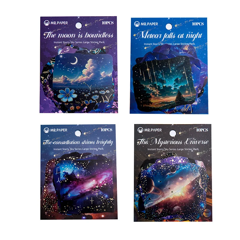Serie de cielo estrellado instantáneo, pegatina de PET con paisaje de Luna y universo Vintage, Material creativo para diario, papelería de Collage