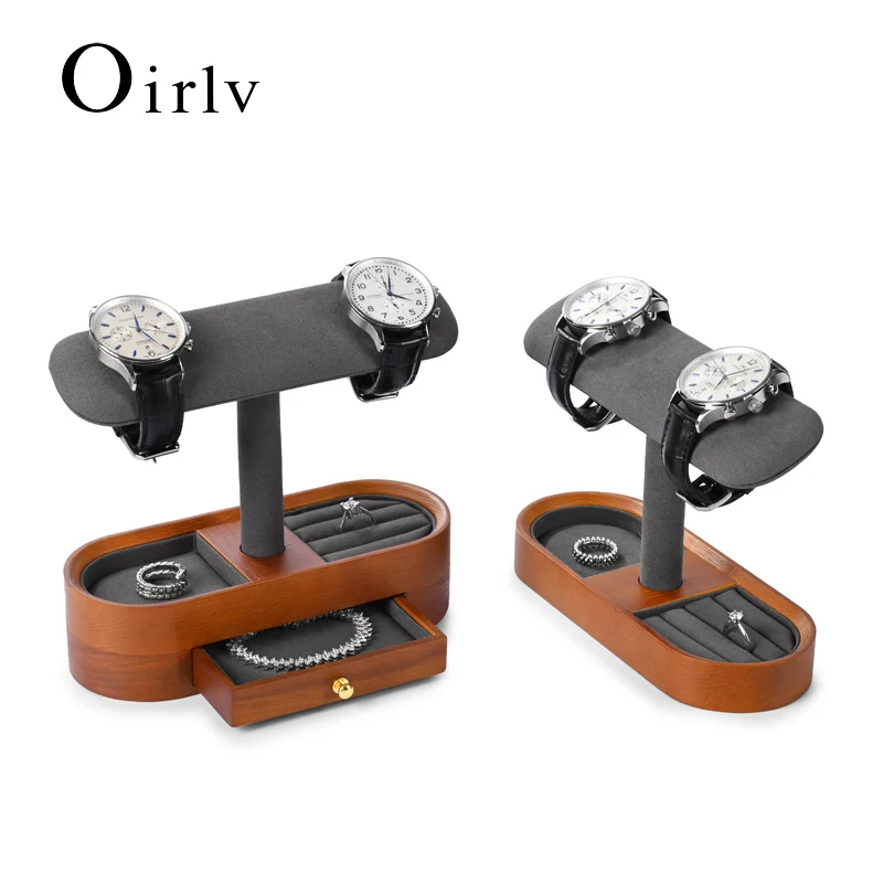 

Oirlv Wooden Jewelry Organizer Watch Display Stand Necklace Bracelet Rings Storage Rack Jewelry T-bar Holder Showcase Props
