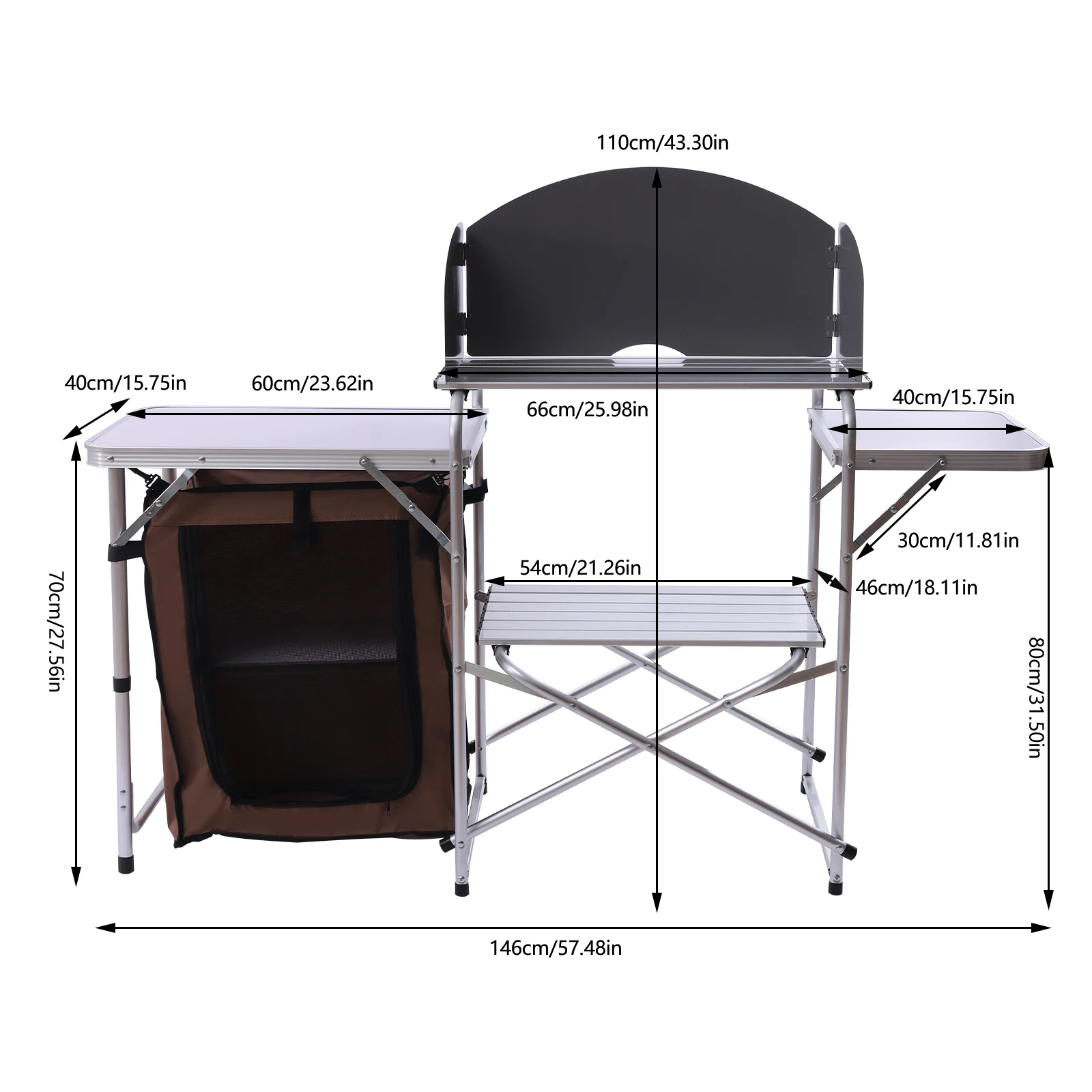 Camping Kitchen Table Folding Grill Table Portable Outdoor Grill Station Cooking Table with Storage Organize for BBQ Picnics