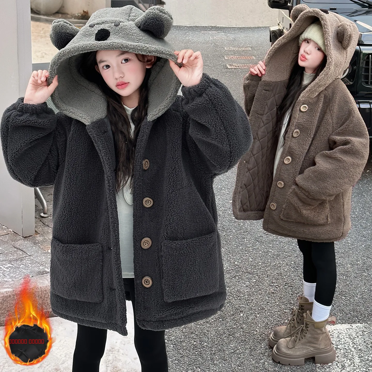 

Thiened Autumn Winter Coat for Girls with Hood Cotton Sandwich Medium And Large Children's Outerwear Winter Jaet for Juni...