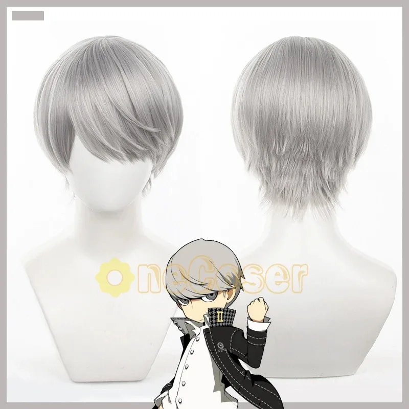 يو ناروكامي شعر مستعار تأثيري أنيمي شخصية 4 رمادي قصير الشعر ياسوغامي المدرسة الثانوية ألياف مقاومة للحرارة الشعر + غطاء شعر مستعار هالوين
