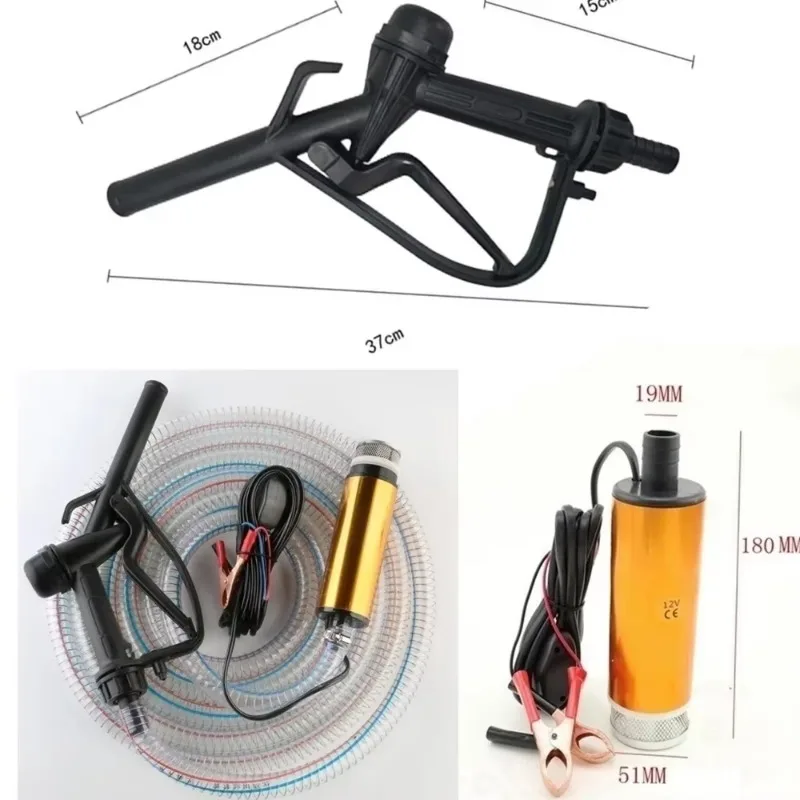 2 in 1 Oil Pump Refueling Gun Electric Submersible 5 Meter Steel Hose Fuel Water Camping Accessories