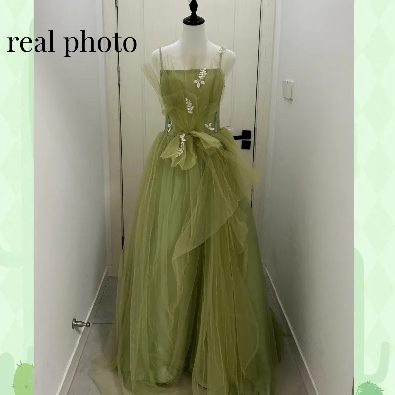 Green A Line Wedding Dress Fashion Sexy Spaghetti Straps Colorful Robe De Mariee Simple Tulle Vestido De Festa Customized