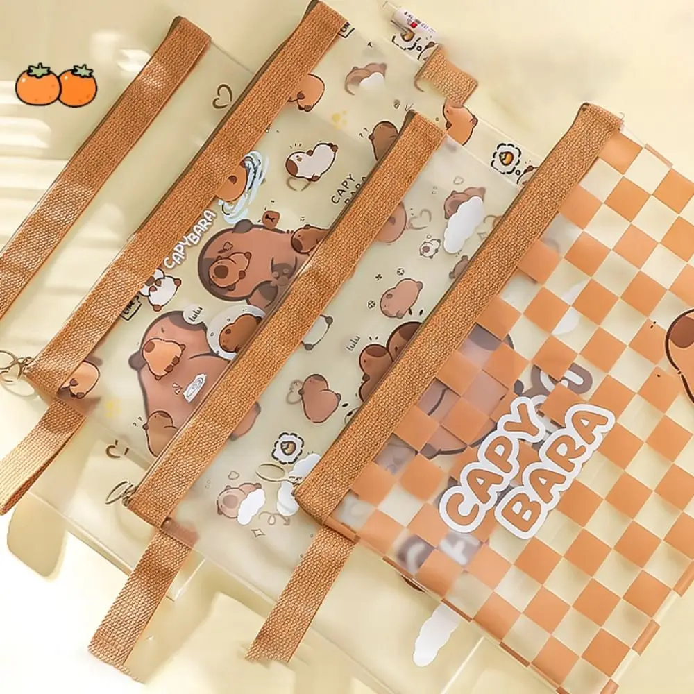 Material de escritório pvc capivara saco de documentos dos desenhos animados durável organizador de arquivo multifuncional pacote de informações transparente estudante
