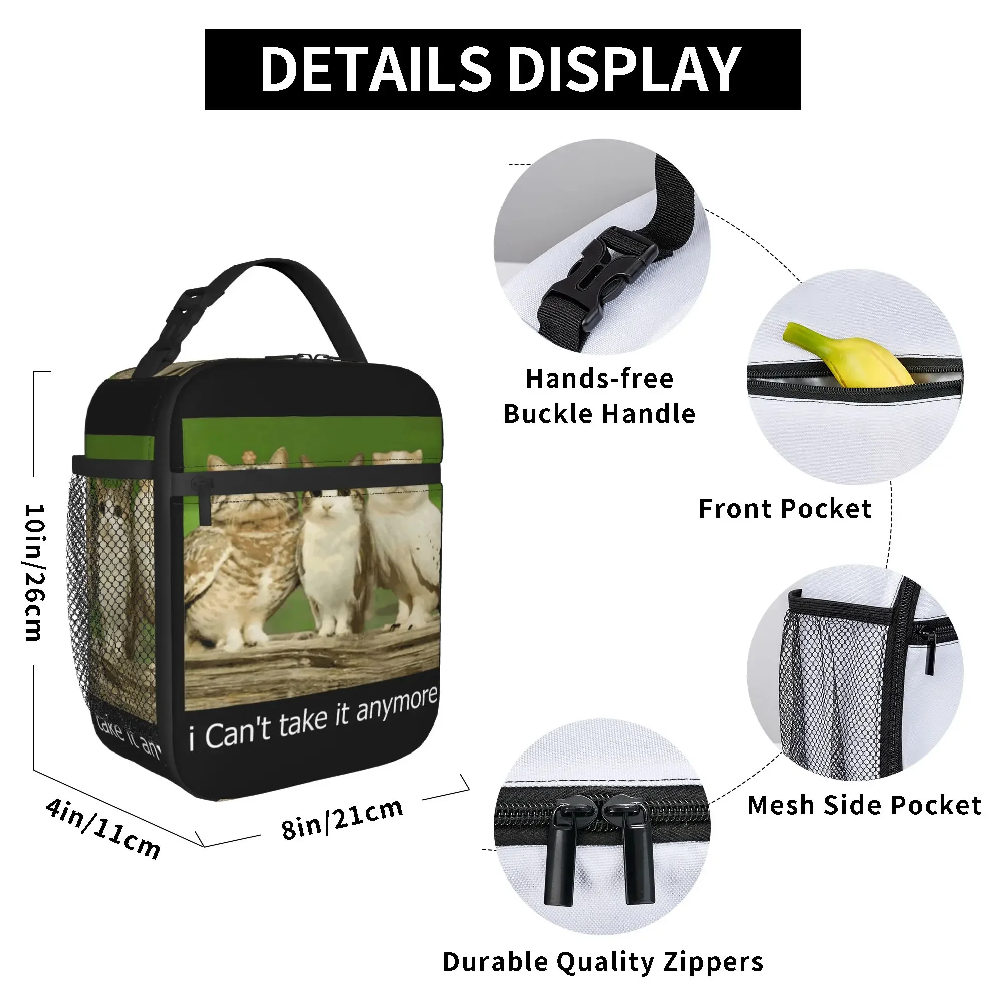 Cat Owl Funny Meowl Cursed Internet Lunch Bag  Casual Lunch Box For Men Portable Cooler Bag Graphic Thermal Tote Handbags