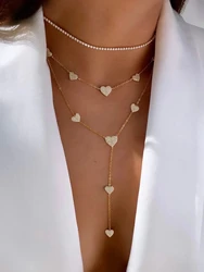 2026 New Lover Girlfriend Gift Fashion Jewelry Micro Pave 5PCS Heart Charm Link Chain Fashion Necklace For Women