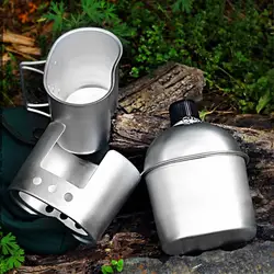 4PCS Canteen Water Bottle Cookware Set Outdoor Camping Aluminum Canteen Cup Wood Stove Set With Cover Bag For Hiking Backpacking