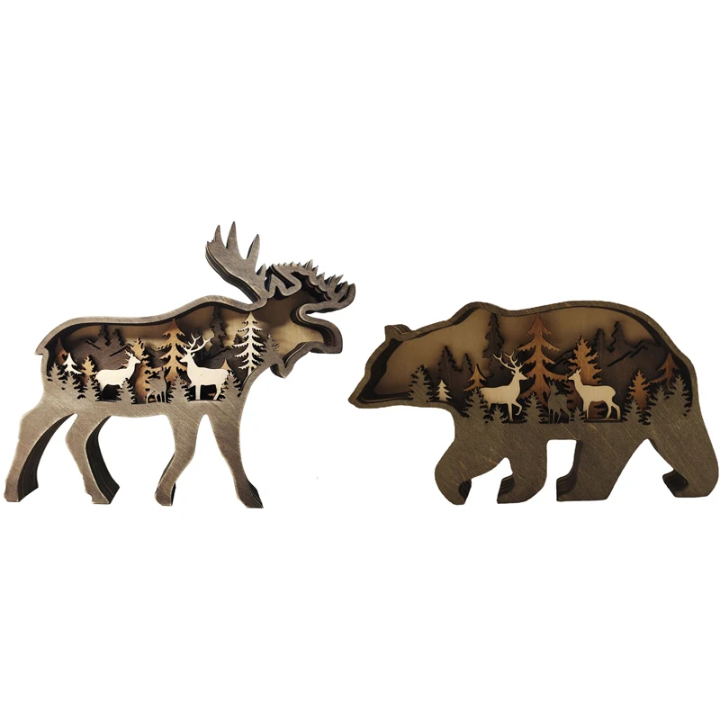 Wooden Animal Series Wall Art Decoration, Durable Hanging Ornaments For Home Living Room Bedroom Door Wall Window