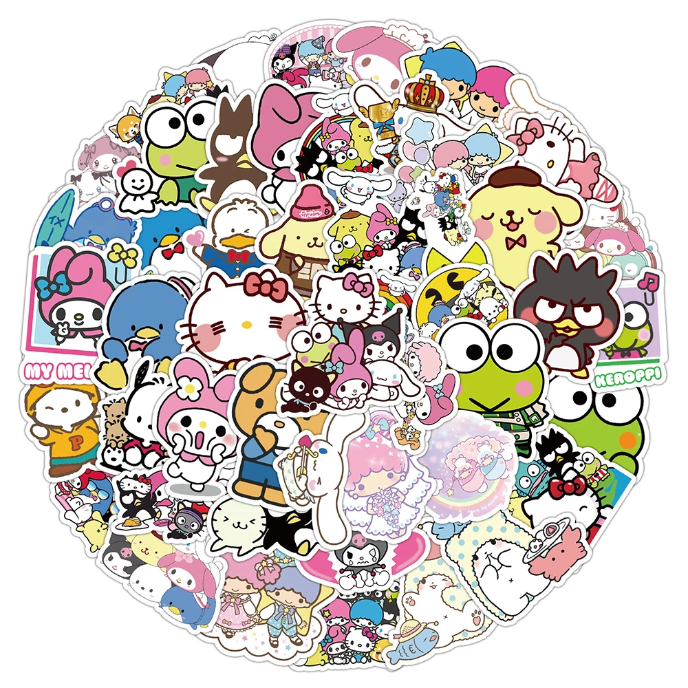 10/30/50 buah stiker kartun Sanrio Kuromi Hello Kitty stiker Anime Kawaii anak perempuan stiker DIY gitar Laptop buku harian stiker lucu mainan anak