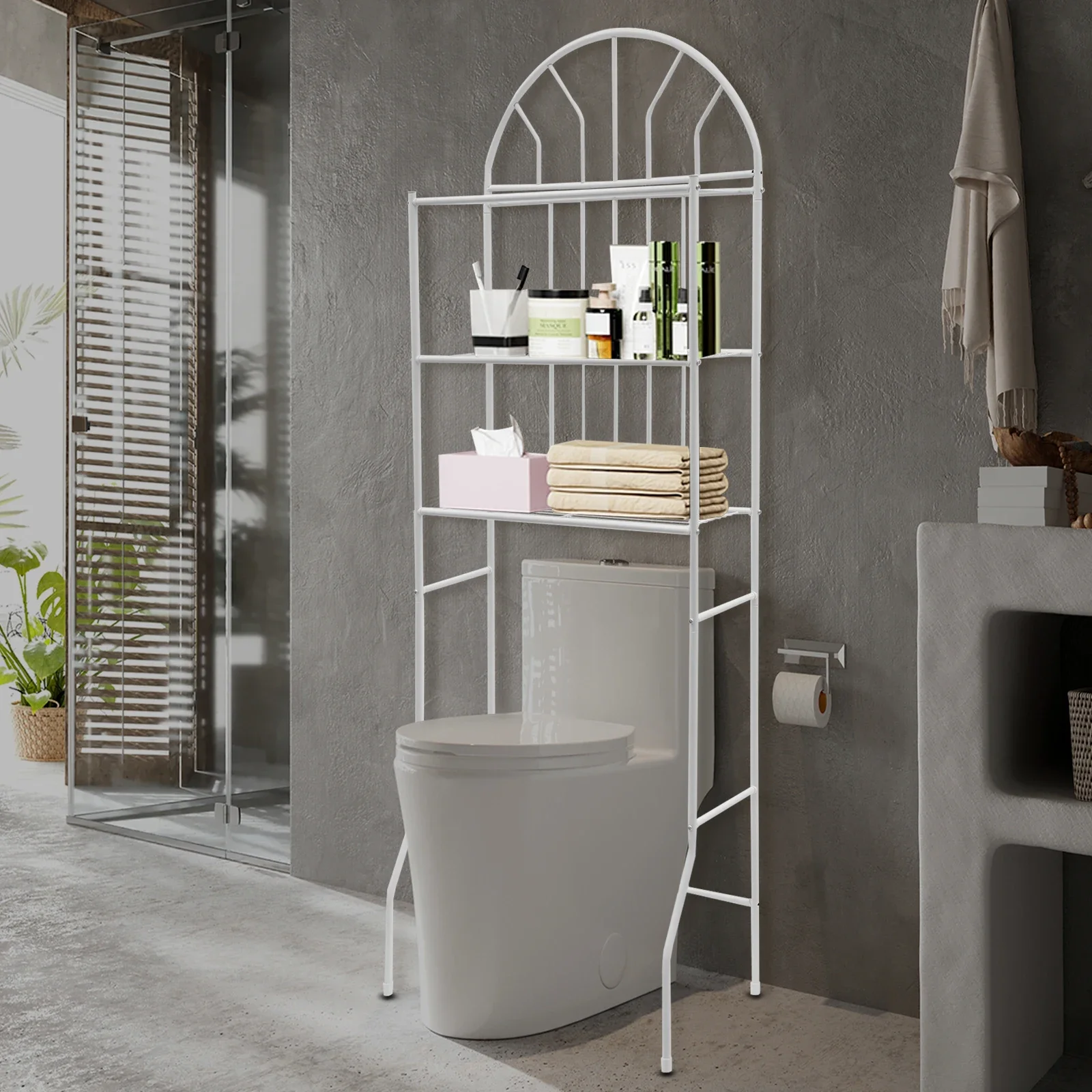 

3-Tier Modern Bathroom Storage Rack Floor Standing Organizer Shelf W/ Non-Slip Mat, Freestanding Toilet Cabinet for Small Space