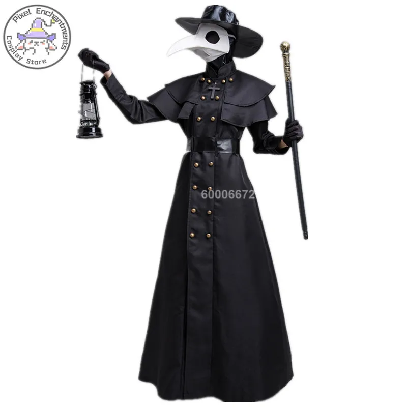 Robe à Capuche Médiévale pour Homme, Costume de Médecin de la Pandémie, Masque, Chapeau, Moine, Cosplay, Steampunk, Prêtre, Horreur, Magicien, Cape Everak, ixd'Halloween