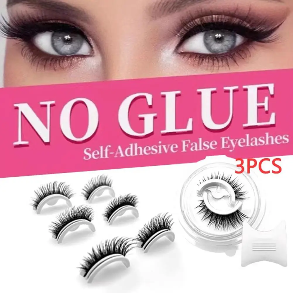 3 Pair Self-adhesive False Eyelashes Glue-free Natural Thick 3D Mink Lashes Eyelash Extension Tools Makeup Reusable Easy To Use
