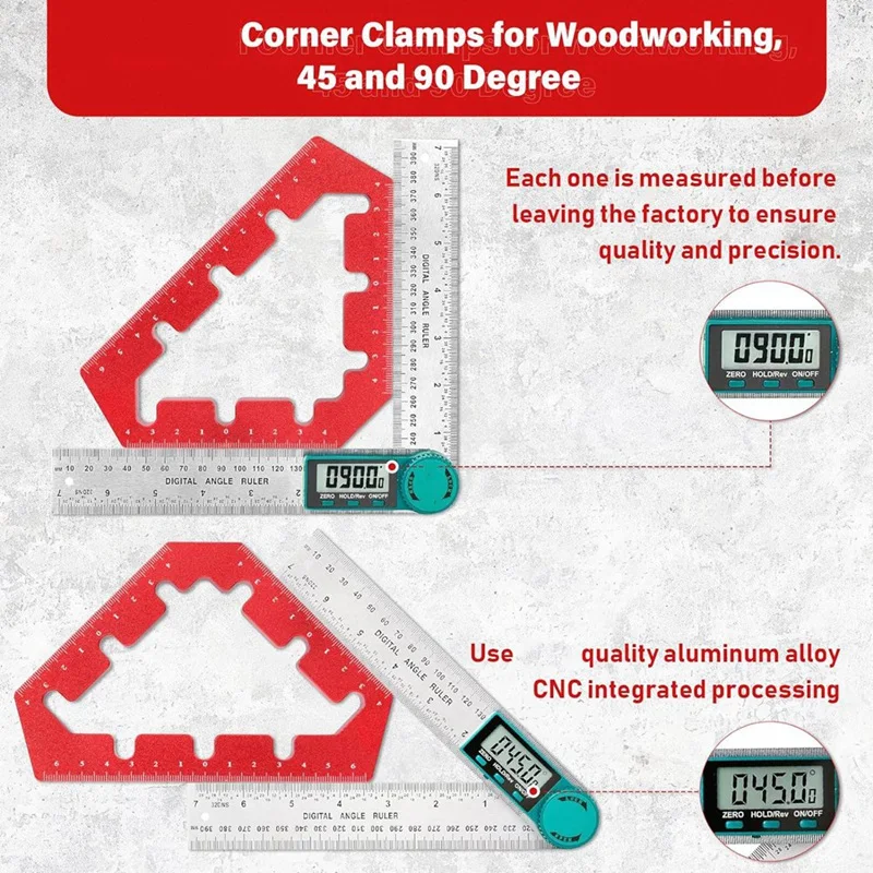 ABXH 4 Stück Eckklemmen für Holzbearbeitungswerkzeuge, 45- und 90-Grad-Klemmen, Positionierungsquadrate aus Aluminiumlegierung, rechtwinklige Klemmen