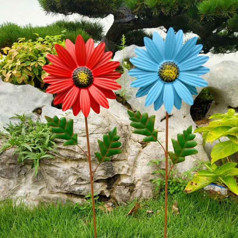 Metal Daisy Garden Stakes Decor, Metal Flower Stick Outdoor Decorations, 3D Daisy Stake Yard Art For Wall