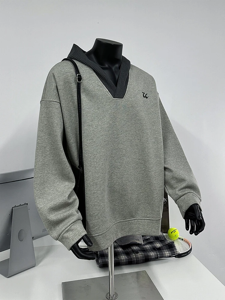 

Cleanfit ey V-Ne Hoodie Men's Thiened Fce Winter Faion Brand Splicing Jaet Loose Fit Breathable Polyester Cotton