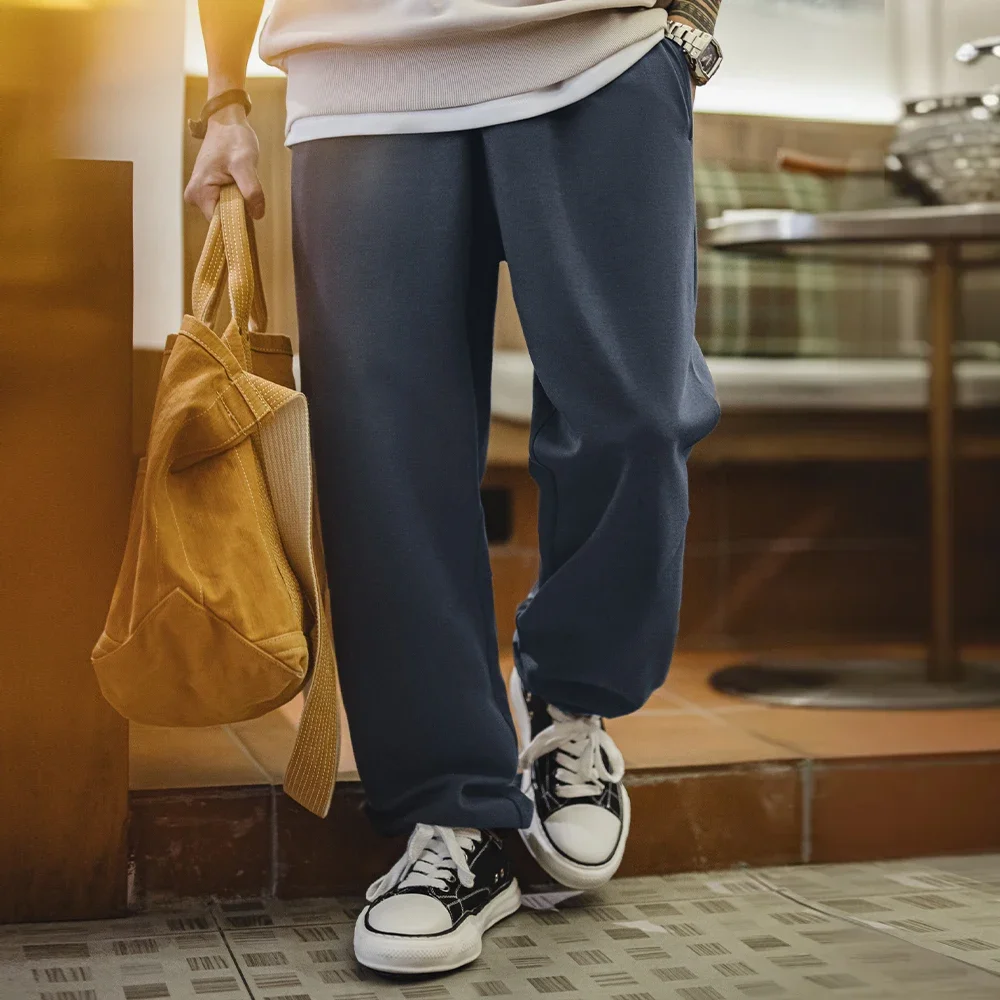 بنطال رياضي كاجوال بلون سادة للرجال من Maden مع حزام خصر مطاطي يناسب الجميع - بنطال رياضي فضفاض ومستقيم لربيع الخريف