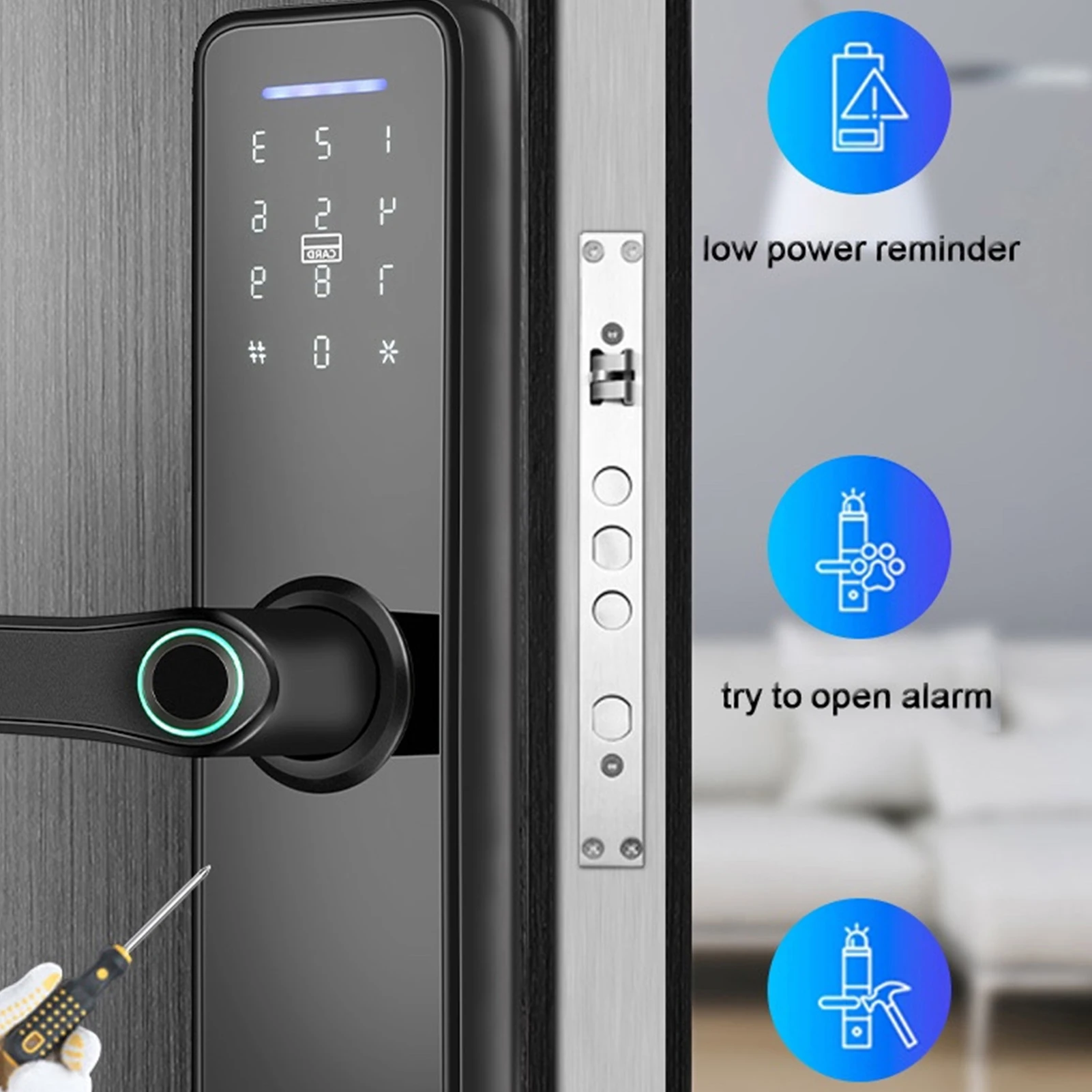 

Home Security Device Smart Wifi Electronic Door Lock Fingerprint Password IC Card Mechanical Keys Unlock for Tuya Wifi Door Lock