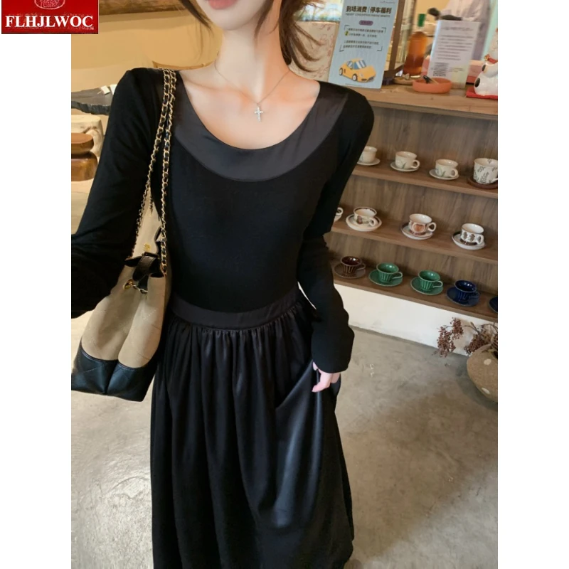 فساتين ماكسي طويلة السنة الجديدة تاريخ حفلة الفتيات امرأة الخصر النحيف وهمية 2 قطعة تصميم أنيق أسود ربطة القوس فيونكة تي شيرت فستان Vestidos #2