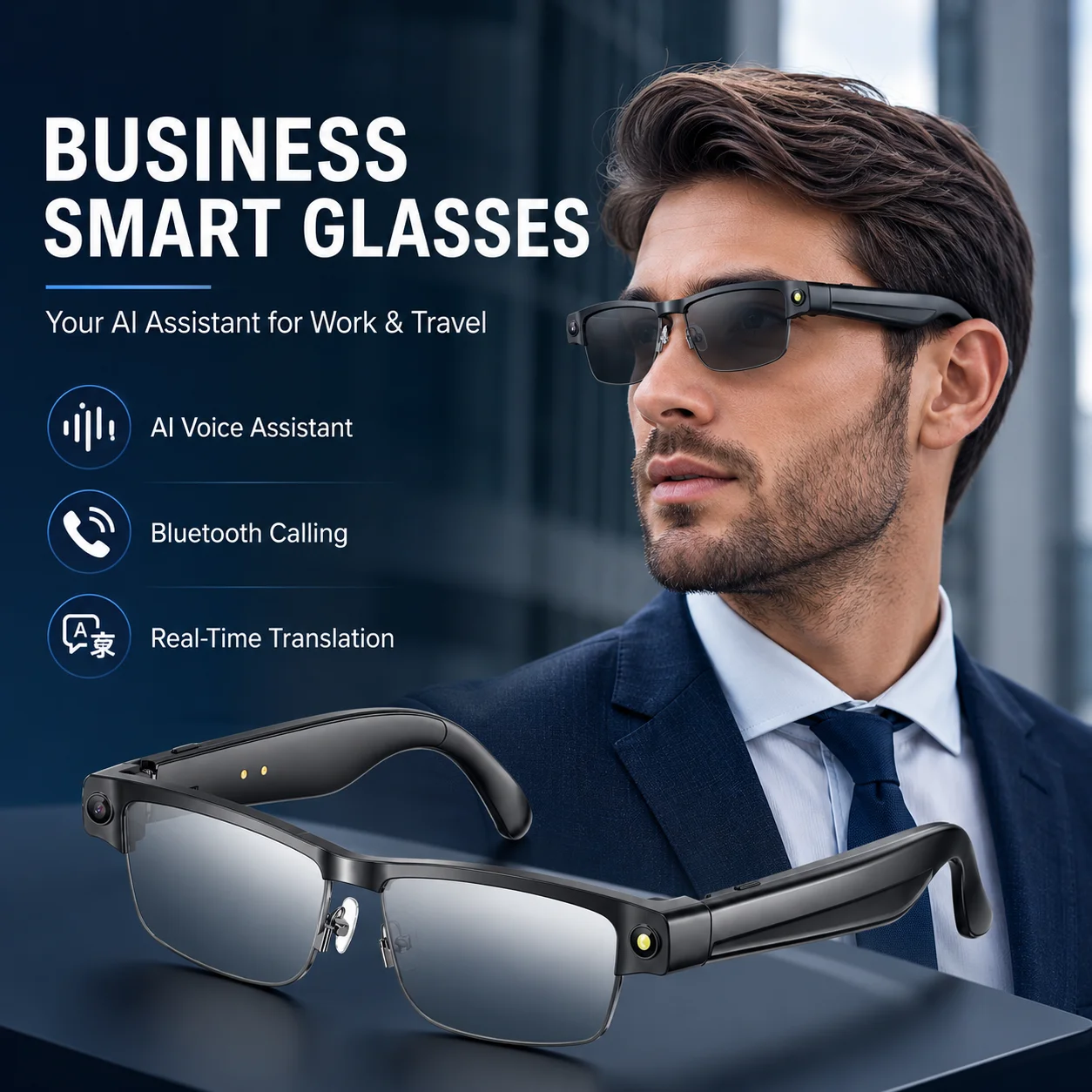 1200P AI Smart Glasses HD Camera Video Recording AI Translation Bluetooth Calls Voice Assistant for Business Travel Daily Work
