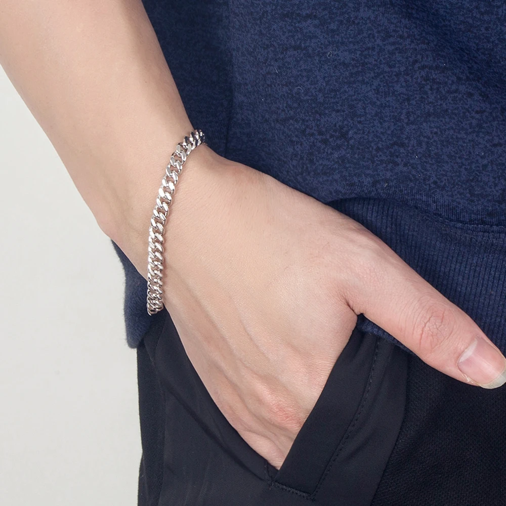 Hip Hop Punk Rock 5mm Chunky Curb Chain Bracelet 925 Sterling Silver Heavy Bracelet Rap Street Style Fine Jewelry Hand Accessory